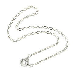 Platinum & Stainless Steel Color 3MM Brass Oval Link Chain Necklaces, with Spring Ring Clasps, Platinum & Stainless Steel Color, 17.13 inch(43.5cm)