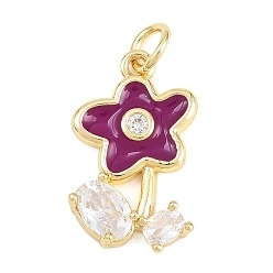 Фиолетовый Латунные микро проложить кубического циркония подвески, с эмалью, , долговечный, стойки покрытие, без свинца и без кадмия, реальный 18 k позолоченный, фиолетовые, 19x11.5x3 мм, отверстие : 3.2 мм