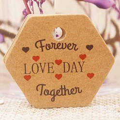 Sandy Brown 100Pcs Valentine's Day Hexagon Gift Tags, Heart Print Tags, Sandy Brown, 3x3.5cm