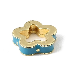 Bleu Ciel Perles d'espacement en laiton émaillé en forme de fleur, plaqué longue durée, sans cadmium et sans plomb, réel 18 k plaqué or, crémaillère plaquage, bleu ciel, 11.5x11.5x3mm, Trou: 6x7mm