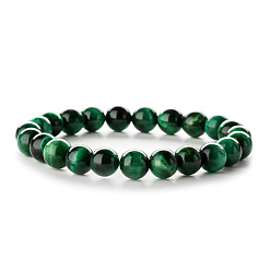 Green Colorful 8mm Tiger Eye Beaded Bracelets, Stretch Bracelets, Green, 7-1/2 inch(19cm)