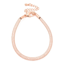 Or Rose Bracelets de chaîne en maille de laiton pour femmes, avec strass et fermoir mousqueton, or rose, 6-7/8 pouce (17.5~17.6 cm)