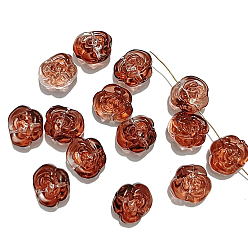 Brun Saddle Perles de verre tchèques, rose, selle marron, 12x12mm