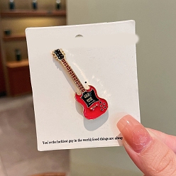 Red Musical Instruments Guitar Enamel Pin, Golden Alloy Brooch for Backpack Clothes, Red, 45x15mm