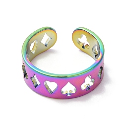 Rainbow Color Лопата, булава, сердце и алмазное ионное покрытие (ip) 304 открытая манжета из нержавеющей стали для женщин, Радуга цветов, размер США 6 (16.5 мм)