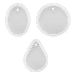 White 30Pcs 3 Style DIY Silicone Pendant Molds, Resin Casting Moulds, Jewelry Making DIY Tool For UV Resin, Epoxy Resin Jewelry Making, Oval & Flat Round & Teardrop, White, 28~28.5x7.5~21x7~7.5mm, Hole: 2mm, 10pcs/style