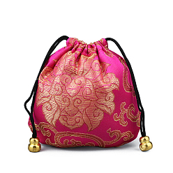 Rouge Violet Moyen Pochettes d'emballage de bijoux en brocart de soie de style chinois, sacs-cadeaux à cordon, motif de nuage de bon augure, support violet rouge, 11x11 cm