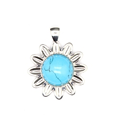 Synthetic Turquoise Synthetic Blue Turquoise Pendants, Flower Charms, 42x35x18mm