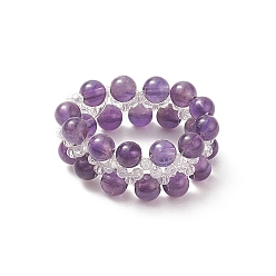Amethyst Natural Amethyst & Glass Braided Beaded Stretch Ring for Women, US Size 6 3/4(17.1mm)