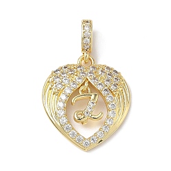 Letter Z Латунные микропаве прозрачные подвески с фианитом, крыло с буквенными подвесками, без свинца и без кадмия, долговечный, стойки покрытие, реальный 18 k позолоченный, Письмо Z, 20.5x18x3.5 мм, отверстие : 4.5x3.5 мм