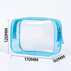 Deep Sky Blue Portable PVC Transparent Waterpoof Makeup Storage Bag, with Pull Chain, for Bathroom Vacation and Organizations, Deep Sky Blue, 17x6x12cm