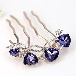 Purple (heart-shaped four-tooth comb) Adult Hair Accessories with Rhinestone Hairpin Hair Stick Hair Clip.