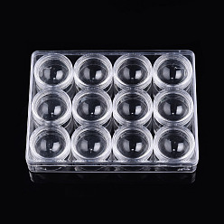 Clear Rectangle Polystyrene Plastic Bead Storage Containers, with 12Pcs Column Small Boxes, Clear, Container: 16.5x12.5x2.5cm, Column Small Box: 4x2.2cm, Inner Size: 3.4x3.4cm
