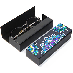 Flower DIY Imitation Leather Eyeglass Case Diamond Painting Kits, Including Resin Rhinestones, Pen, Tray & Glue Clay, Flower Pattern, 160x54x36mm