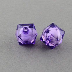 Indigo Transparent Acrylic Beads, Bead in Bead, Faceted Cube, Indigo, 10x9x9mm, Hole: 2mm, about 1050pcs/500g