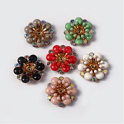 Mixed Color Flower Brass Rhinestone Enamel Cabochon Settings, Golden, Mixed Color, Tray: 4mm, 17.5x6mm, Hole: 1mm