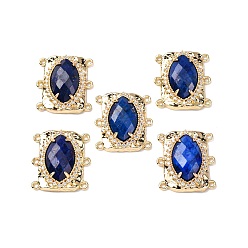 Ляпис-Лазурь Латунные многорядные звенья с микропаве из кубического циркония и натуральным лазуритом, овальные, граненые, стойки покрытие, 22x20x6~7 мм, отверстие : 1.2 мм