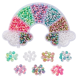 Mixed Color 7 Style ABS Plastic Imitation Pearl Beads, Gradient Mermaid Pearl Beads, Round, Mixed Color, about 1280pcs/box