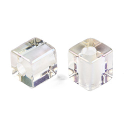 Clear Transparent Resin European Beads, Pearl Luster Plated, Large Hole Beads, Cube, Clear, 16x15.5x15.5mm, Hole: 6mm