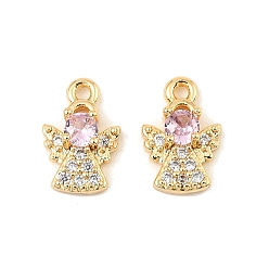 Pink Латунные микро проложить кубического циркония прелести, ангел, реальный 18 k позолоченный, розовые, 10x7x3.5 мм, отверстие : 1 мм