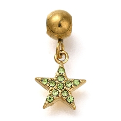 Хризолит Ионное покрытие (ip) 304 подвески из нержавеющей стали со стразами, звезды прелести, реальный 14 k позолоченный, хризолит, 16.5 мм, отверстие : 0.7 мм