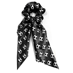 Black Football Pattern Satin Cloth Elastic Hair Ties, Ponytail Holder, for Women Girls, Black, 350mm