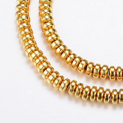 Golden Plated Electroplate Non-magnetic Synthetic Hematite Bead Strands, Rondelle, Golden Plated, 6x3mm, Hole: 1mm, about 125~133pcs/strand, 15.7 inch