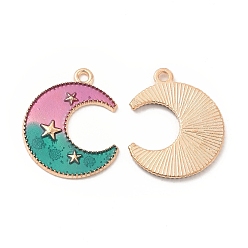 Orchid Alloy Pendants, with 2 Tone Enamel, Crescent Moon with Star Charm, Golden, Orchid, 23x18.5x1.5mm, Hole: 1.6mm