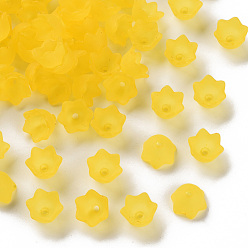 Yellow Transparent Acrylic Beads Caps, Tulip Flower, Lily of the Valley, Frosted, Yellow, 10x6mm, Hole: 1.5mm, about 2100pcs/500g