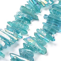 Dark Cyan Natural Quartz Crystal Points Beads Strands, Dyed, Nuggets, Dark Cyan, 15~30x4~8x4~7mm, Hole: 1mm, 8 inch