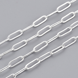 Серебро Латунные скрепки, Плоско-овальные, тянутые удлиненные кабельные цепи, пайки, с катушкой, без кадмия и без свинца, серебряный цвет гальваническим, 6x2.6x0.4 мм, около 16.4 футов (5 м) / рулон
