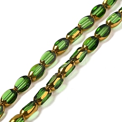 Green Electroplate Transparent Glass Beads Strands, Faceted Oval, Green, 7x4.5x3.5mm, Hole: 1mm, about 50pcs/strand, 12.99''(33cm)