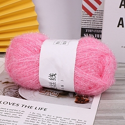 Hot Pink Polyester Glass Silk Pastel Scrubby Yarns, Hand-knitted Korean Shiny Dishcloth Yarns, Doll Purse DIY Craft Yarn, Hot Pink, 1mm, about 109.36 Yards(100m)/Skein