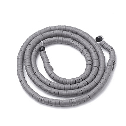 Серый Плоские круглые бусинки распорки ручной полимерной глины, серые, 4x1 мм, отверстие : 1 мм, около 380~400 шт / нитка, 17.7 дюйм