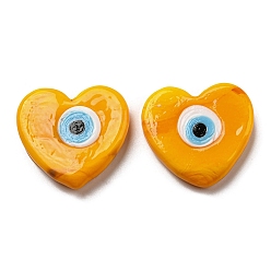 Orange Handmade Evil Eye Lampwork Beads, No Hole/Undrilled, Heart, Orange, 28~29x30x6~6.5mm