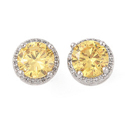 Шампанско-Желтый Серьги из латуни с микропаве и цирконием в стойке, долговечный, карат круглой формы, шампанское желтый, 10 мм