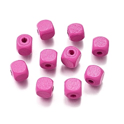 Фуксиновый Спрей окрашены деревянные бусины, квадратный, красно-фиолетовые, 8x8x8 мм, отверстие : 2.5~3 мм
