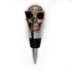 Red Copper Zinc Alloy Wine Bottle Stoppers, with Silicone, for Winebottle, Skull Head, Red Copper, 107x42x35mm
