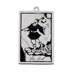 Stainless Steel Color Stainless Steel Pendants, Rectangle with Tarot Pattern, Stainless Steel Color, The Fool 0, 40x24mm