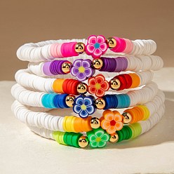 Цветок Эластичные браслеты из акрила, пластика CCB и полимерной глины для женщин., цветок, разноцветные, цветок, внутренний диаметр: 2.17 дюйм (5.5 см)