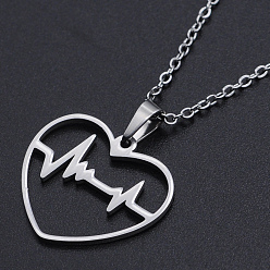 Stainless Steel Color 201 Stainless Steel Pendants Necklaces, with Cable Chains and Lobster Claw Clasps, Heart with Heartbeat, Stainless Steel Color, 17.71 inch(45cm), 1.5mm