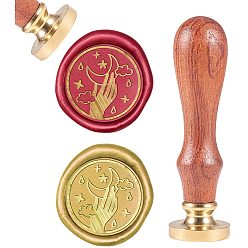 Moon Pattern DIY Scrapbook, Brass Wax Seal Stamp and Wood Handle Sets, Moon & Hand, Golden, 8.9x2.5cm, Stamps: 25x14.5mm