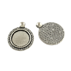 Antique Silver Tibetan Style Zinc Alloy Pendant Cabochons Settings, Lead Free & Cadmium Free, Flat Round, Antique Silver, Tray: 18mm, 31x25.6x2mm, Hole: 3.5mm, about 161pcs/500g