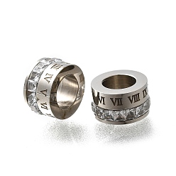 Нержавеющая Сталь Цвет 304 из нержавеющей стали бусы, с четким кубического циркония, колонка, цвет нержавеющей стали, 6x10 мм, отверстие : 6 мм