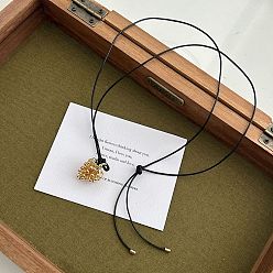 Золотой 304 Подвеска в форме сосновой шишки из нержавеющей стали, регулируемая длинная цепочка на черном вощеном шнуре для женщин, золотые, 37.01 дюйм (94 см)