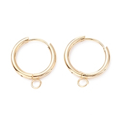 Real 24K Gold Plated 201 Stainless Steel Huggie Hoop Earring Findings, with Horizontal Loop and 316 Surgical Stainless Steel Pin, Real 24k Gold Plated, 20x16x2mm, Hole: 2.5mm, Pin: 1mm