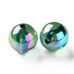 Green Transparent Acrylic Beads, AB Color Plated, Round, Green, 20x19mm, Hole: 3mm, about 111pcs/500g