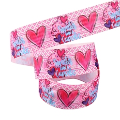 Heart Single Face Printed Polyester Grosgrain Ribbon, Easter Theme Ribbon, Colorful, Flat, Heart Pattern, 1 inch(25mm), about 9.84 Yards(9m)/Roll