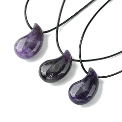 Аметист Природный аметист кулон ожерелье, воском шнура, Магатама, 14.17~27.95 дюйм (36~71 см)