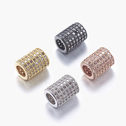 Mixed Color Brass Micro Pave Cubic Zirconia Beads, Column, Clear, Mixed Color, 9x6.5mm, Hole: 4mm